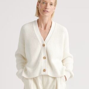 Quince White 100% Cotton Button-Up Cardigan